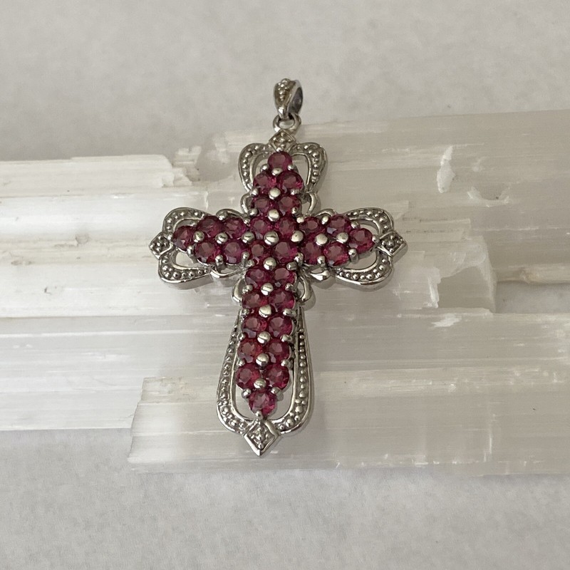 Purple/Grape Garnet in a Sterling Silver Cross Pendant