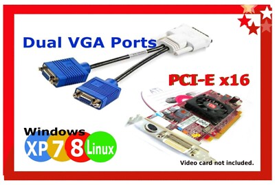 DUAL VGAPorts Adapter (Female) HP Dell. DMS-59 to two VGA Outputs All brands 