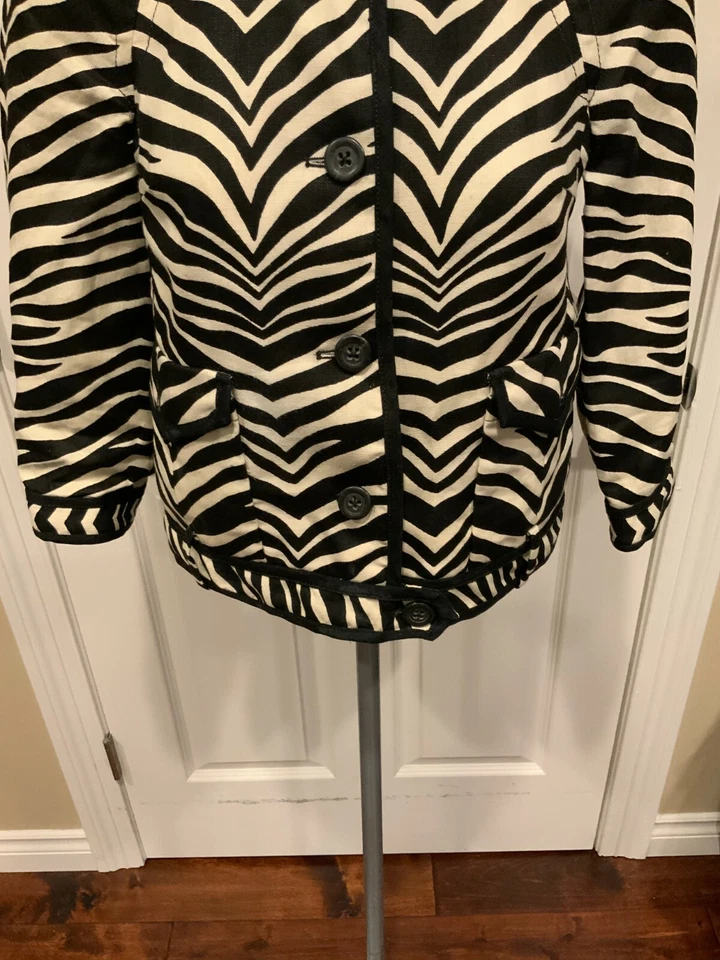 J. Crew Collection Black & White Zebra Striped Button-Up Jacket, Size 2 - Image 3 of 4