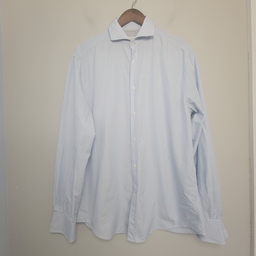 Brunello Cucinelli Mens XXL (XL)Slim Fit Long Sleeve Micro Plaid Button Up Shirt