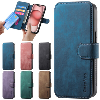 Detachable Magnetic Leather Flip Wallet Case for iPhone 16 Pro Max 15 14 13 12