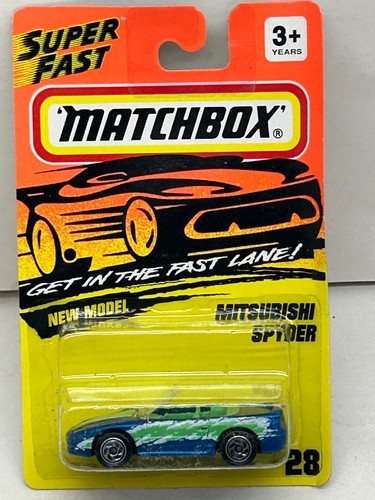 1994 MATCHBOX SUPERFAST #28 BLUE MITSUBISHI SPYDER NEW ON CARD - Picture 7 of 7