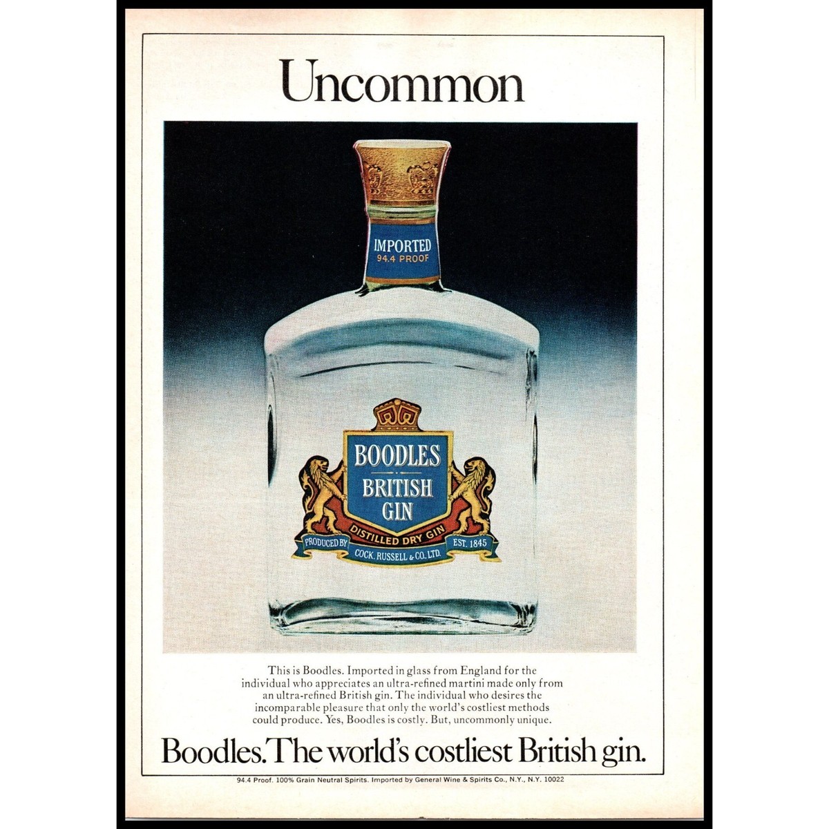 1978 Boodles British Gin Vintage Print Ad Uncommon World's