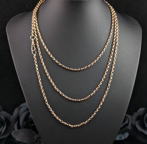 Antike 9 kt Gold Longuard Kette Halskette, viktorianisch