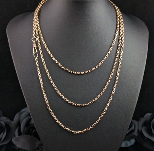 Antique 9ct gold longuard chain necklace, Victorian - 第 1/12 張圖片