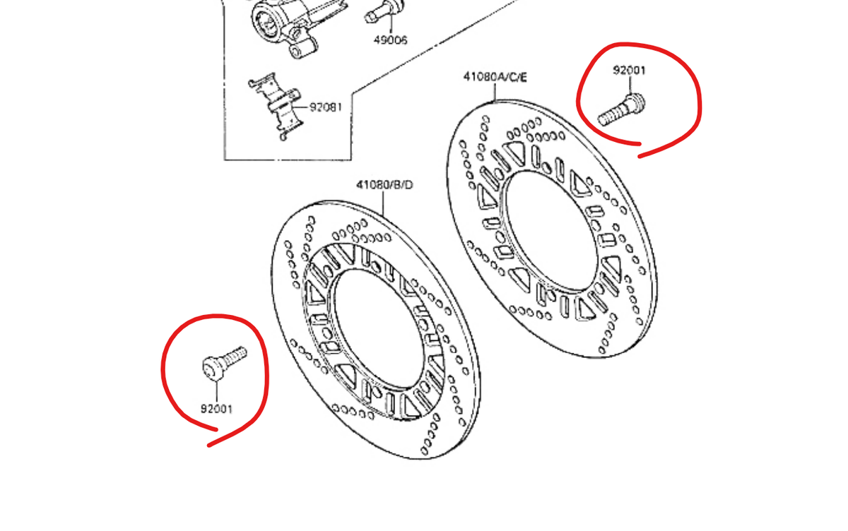 なっつ Kawasaki GPZ600 Front brake disc bolt kit stainless steel 85-89