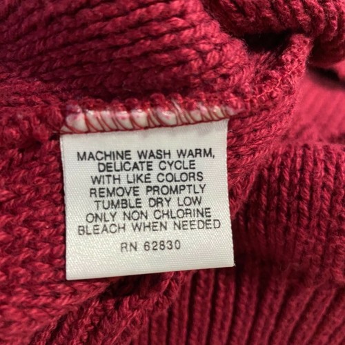 Lands End Sweater LARGE Solid Burgundy Red Chunky Cable Knit Crew Neck Short SL - Picture 6 of 6