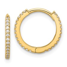 14k Yellow Gold Polished Cubic Zirconia 1.25mm Hinged Huggie Hoop Earrings 1.19g