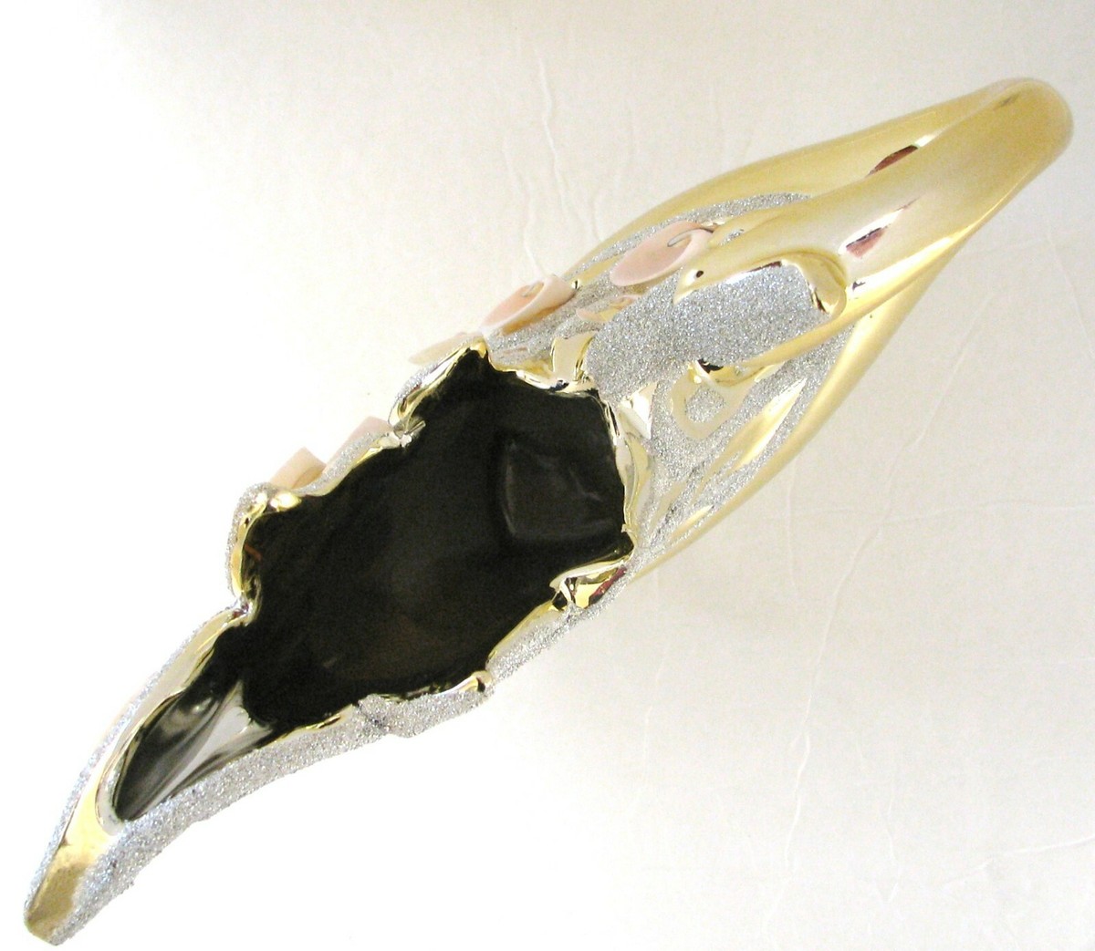 NEW CERAMIC GOLD+SILVER SPARKLE GLITTER+PINK SHELL FISH FIGURINE