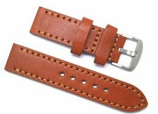 24mm Quality Orange Brown Genuine Leather Watch Band Stainless Matte Buckle