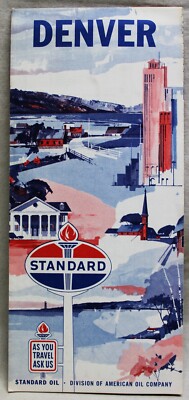 STANDARD OIL SERVICE STATION CITY STREET ROAD MAP OF DENVER COLORADO 1961