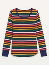 Old Navy NWT Woman's Size X-Small Colorful Rainbow Stripe Thermal Waffle Top