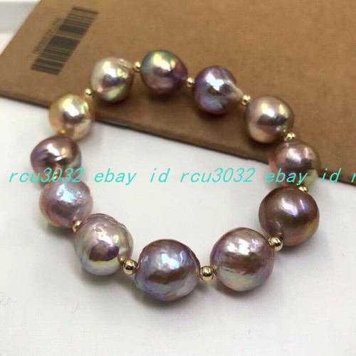 Elegant 11-12mm Genuine Natural South Sea Multicolor Baroque Pearl Bracelet 8" - Picture 5 of 12