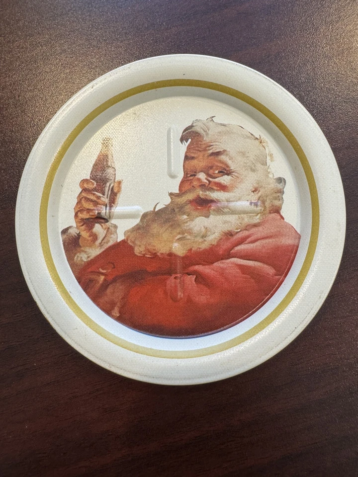 Vintage 1983 Coca-Cola SANTA CLAUS Coasters Lot of 4 Metal Tin - Image 2 of 4