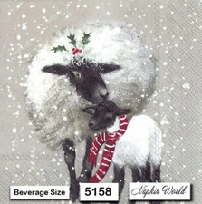 (5158) TWO Individual Paper BEVERAGE / COCKTAIL Decoupage Napkins - SHEEP LAMB