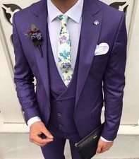 Designer Suit Business Purple Violet Suit Jacket Trousers Vest Fitted Fit Slim