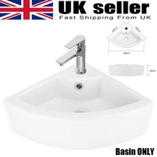 Cloakroom Small Quarter Circle Corner Wall Hung Basin Sink Ceramic Bathroom UK