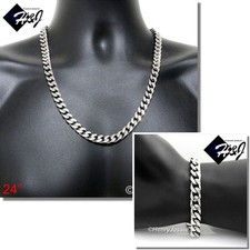 24"MEN Stainless Steel HEAVY 9mm Silver Cuban Curb Chain Necklace Bracelet S140