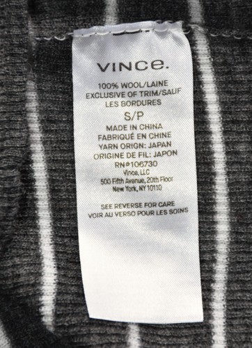 MAGLIONE VINCE NUOVO CON ETICHETTE $235 GIROCOLLO L/S 100% LANA A RIGHE H.CARBON/OFF WHITE. TG S - Foto 6 di 8