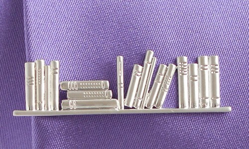 Krawattennadel Buchregal Bücher 5,8 cm silbern matt - tiebar bookshelf NM0102 +b - Bild 11 von 12