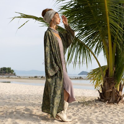 Helene Silk kimono long Sleeve Handmade Beach Festival Cardi Lounging Robe  | eBay