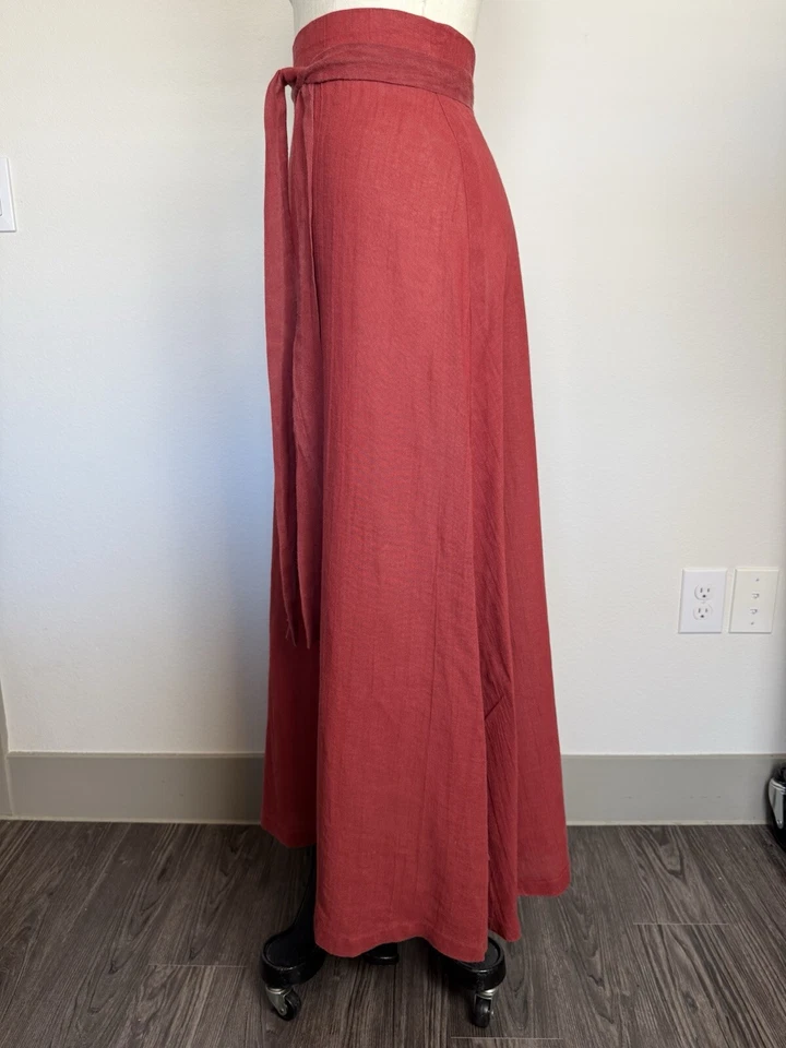 Handmade Rust Red Linen A-Line Maxi Skirt – High Waist, Long Belt, XS/S - Image 4 of 4