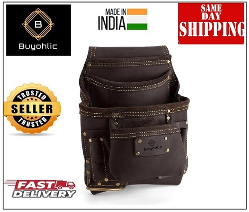 Heavy- Duty Leather Tool Bag for Drywall Contractors, Oil-Tanned Belt Pouches