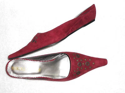 FLORENCE KOOIJMAN escarpins mules cuir daim rouge bordeaux P 37 ½ "Neufs" - Photo 1/4