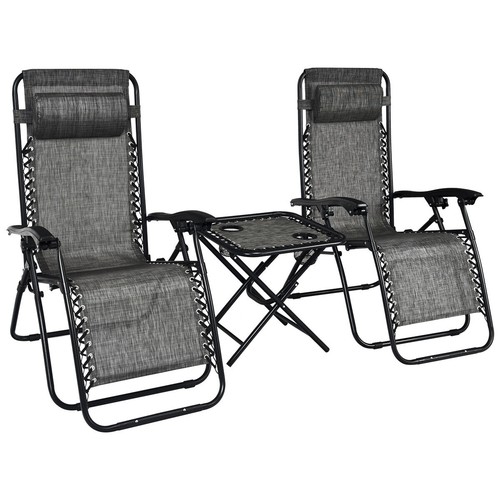 3PCS Zero Gravity Recliner Lounge Chairs Pillows Table Portable Folding Grey - Picture 12 of 12