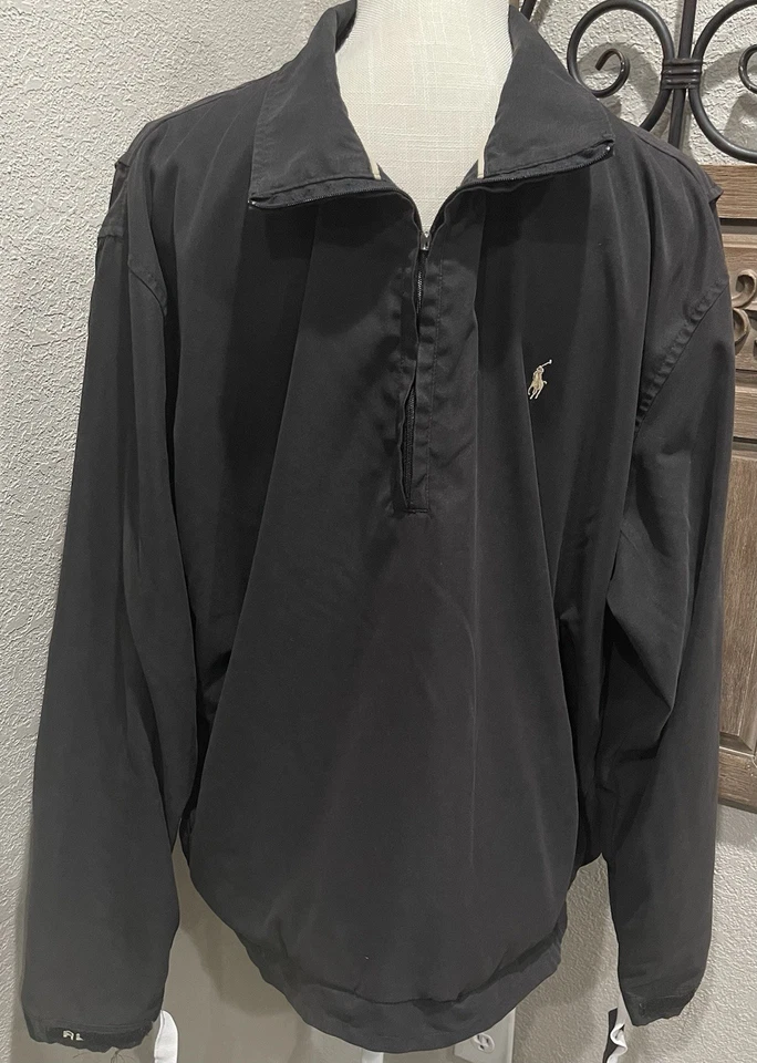 Ralph Lauren Polo Golf Lluvia Chaqueta Para Hombres L Negra 1/4 Cremallera Malla Forrada Manga Larga Foto 2 de 4