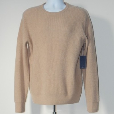 NWT DANIEL HECHTER Paris CASHMERE Waffle Knit Pullover Sweater Beige Men s LARGE