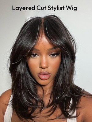 Pre Styled Glueless Chic Layered Cut Bob Perücke mit Pony Lace Verschluss Echthaar