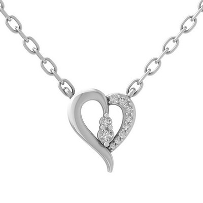 Sterling Silver 0.1Ct Lab Grown Diamond Heart Pendant Necklace 18'' Cable Chain