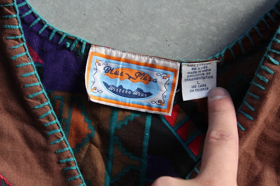 Винтажный мужской жилет Aztec большой коричневый юго-запад западное ранчо геометрическое родео 90-е - Изображение 2 из 4