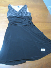 Chaps Ralph Lauren XL Midi Black Dress Lace Nude Wedding Formal Sleeveless