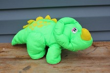 Green Fisher Price Puffalump Triceratops Dinosaur Nylon Plush Dinoroar 1992 15"