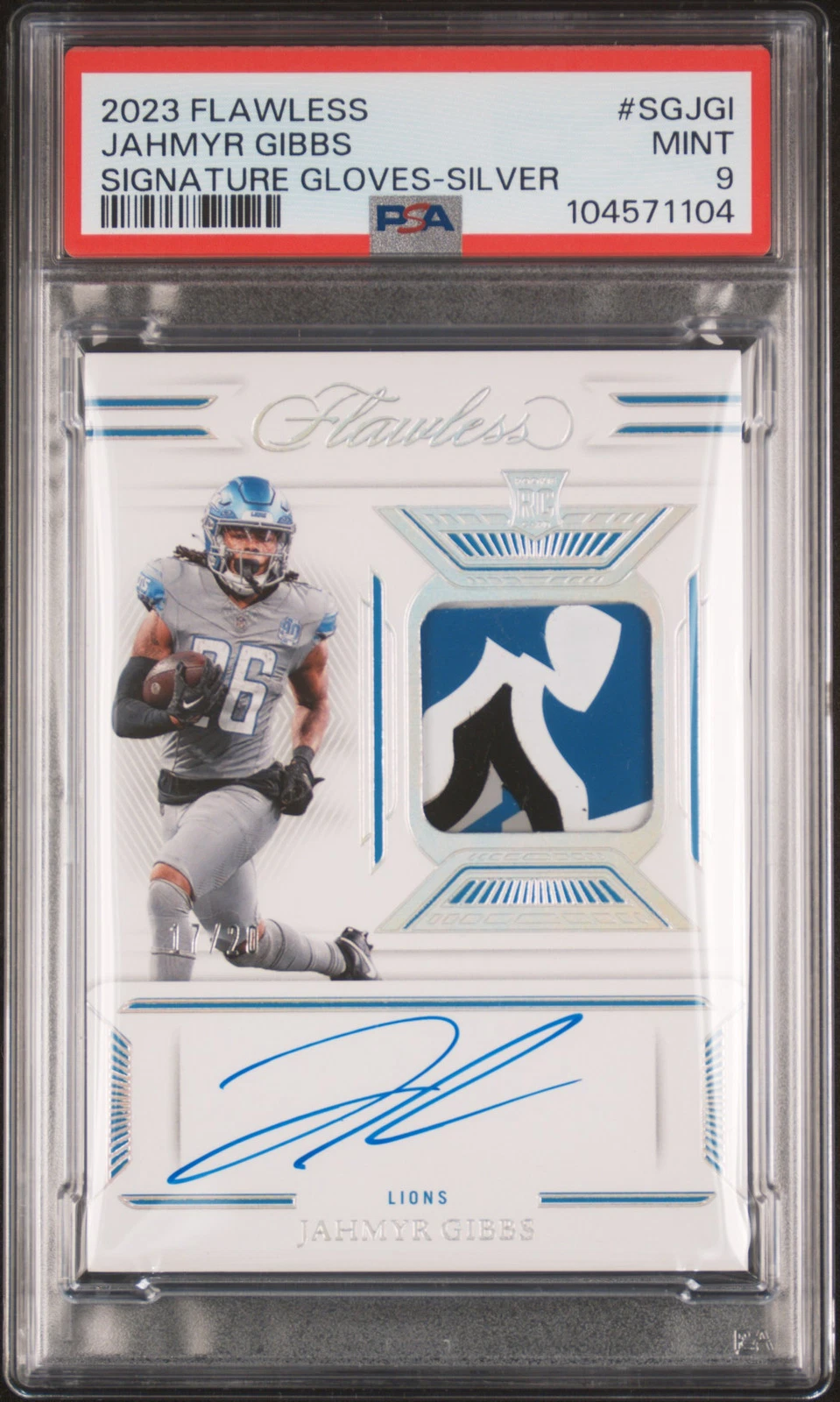 Jahmyr Gibbs Panini Flawless Signature Gloves #SGJGI Silver