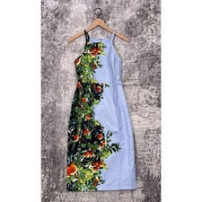 New Anthropologie Dress 0 Womens Maeve Baby Blue Orange Tree Floral Midi