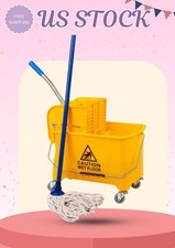 Mop Bucket with Wringer, 5.5 Gallon Cleaning Bucket with Wheels  Handle