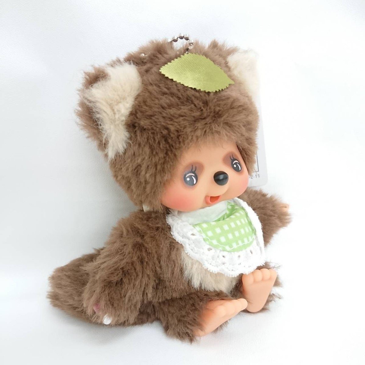 Monchhichi Tanutanu Keychain Plush Toy Leaf Head Green Bib Japan