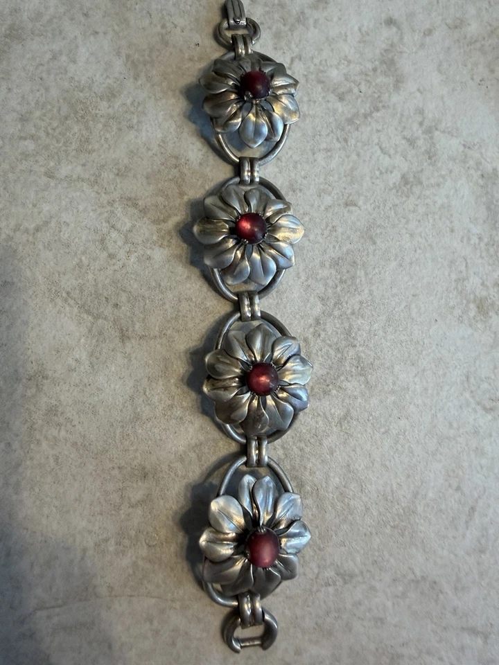 Vintage Taxco Mexican Sterling Silver 925 Flower Link Bracelet – LER Signed - Image 2 of 4