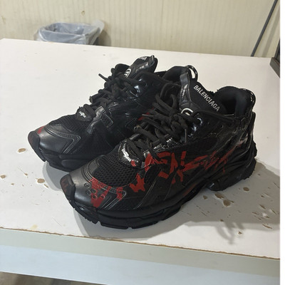 Balenciaga Runner Men s Low Top Lace-Up Sneaker Black/Red Graffiti
