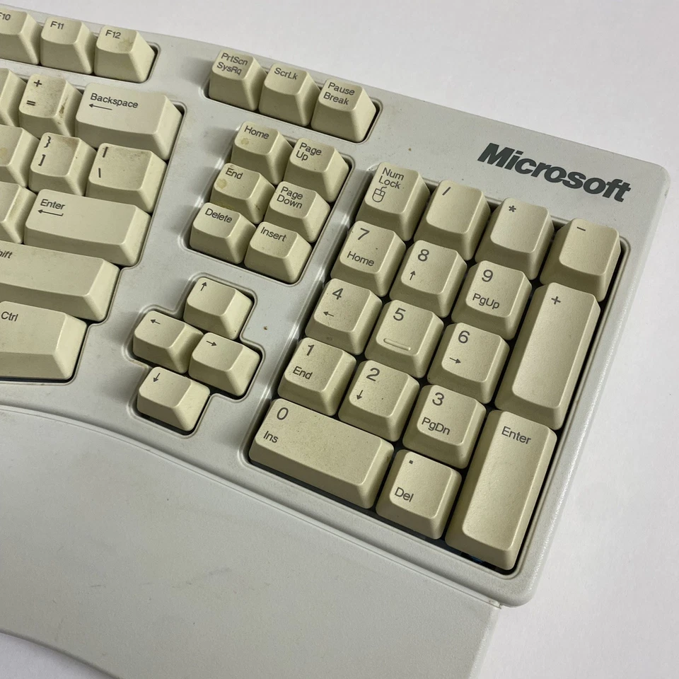 Vintage Microsoft Natural Keyboard Elite White Cream Ergonomic Keyboard No Feet - Image 2 of 4
