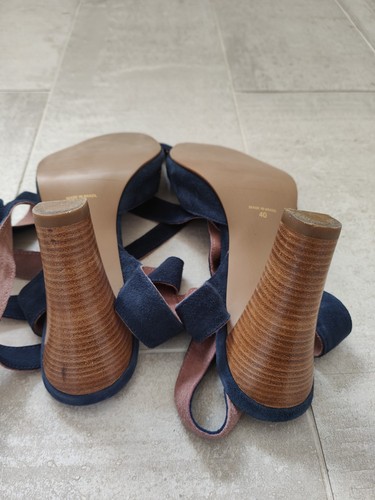 Reiss Sandals Size 7 Heeled Womens Navy Suede Strappy Wrap Around Summer - Picture 7 of 12