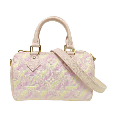 Louis Vuitton Nano Speedy Monogram Pillow Bag Embossed Leather Shoulder #8JO3