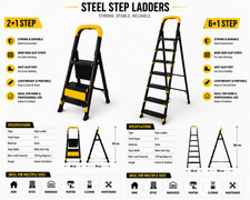 2+1 Step Ladder & 6+1 Step Steel Folding Ladder Heavy Duty Anti Slip Steps