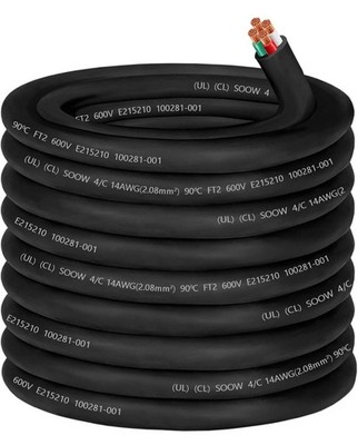 100Ft 14/4 Wire 14AWG SOOW Wire 14 Gauge 4 Conductor Electric Cable Cord - New