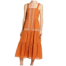 Women's Madewell Embroidered Burnt Orange Midi Dress Large