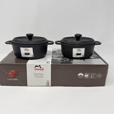 Staub Ceramic Oval Cocottes #11 Set Of 2 Mini Black 1/4 QT 4-1/4"