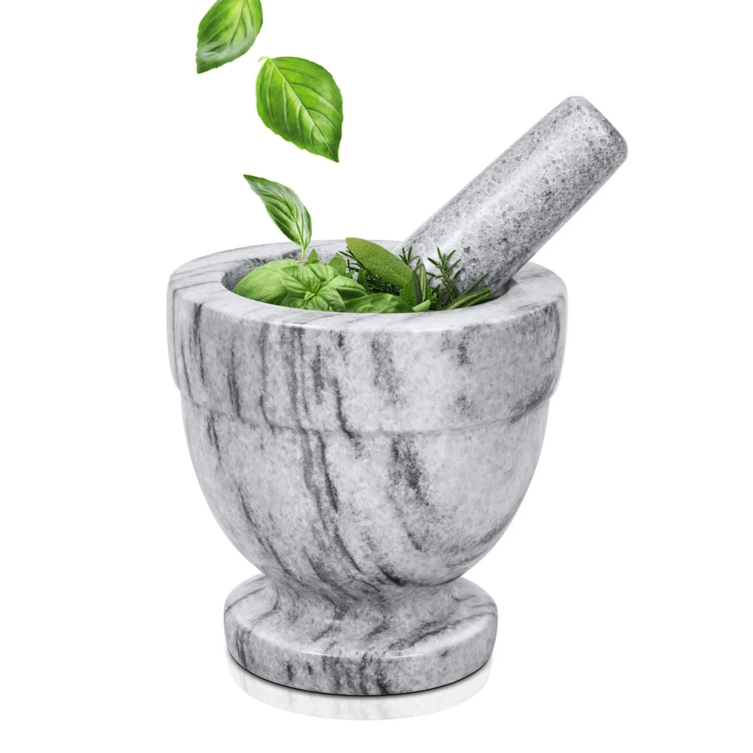 Mortar and Pestle Set, White - Solid 4 inch Heavy Granite Molcajete Stone Grinde